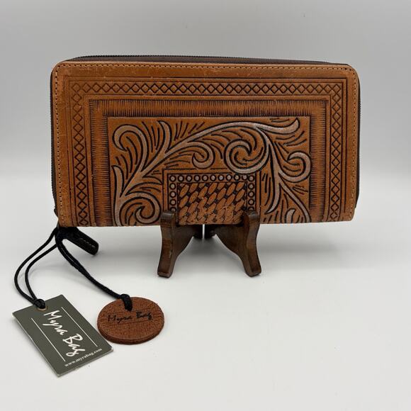 Myra Angelic Tooled Leather Wallet Full Zip Cash Cards Coin RFID Block NWT - Picture 11 of 14